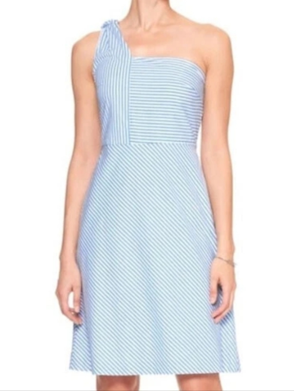 NWT Banana Republic Blue Striped One-Shoulder Mini Dress Size 10 Wedding Guest
